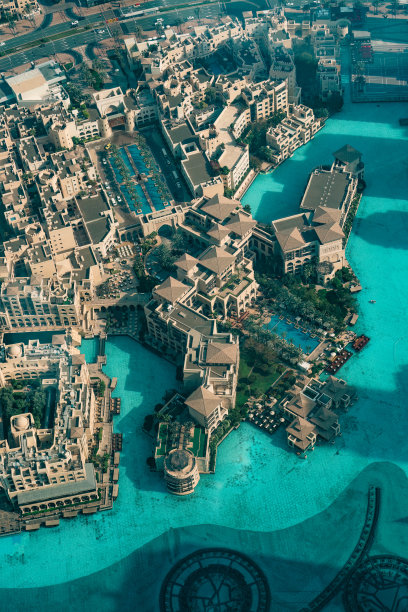 从哈利法塔上方拍摄的迪拜市中心图片下载