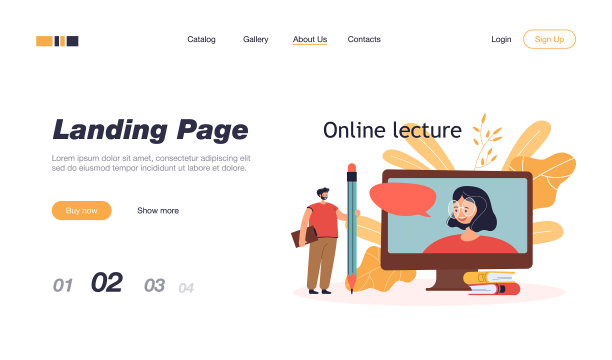 拿着大铅笔的小人在网上看讲座图片下载