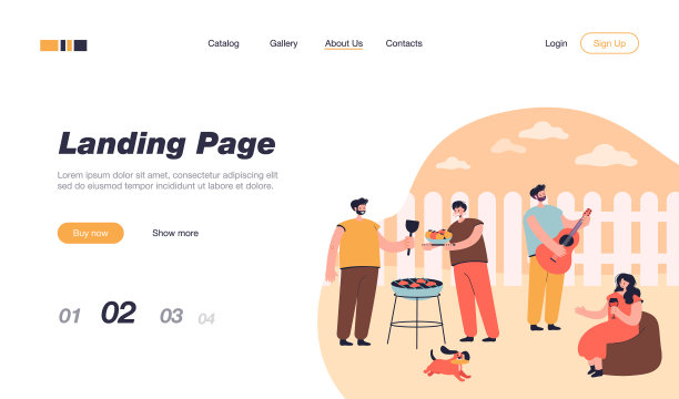 卡通人物享受烧烤派对图片下载