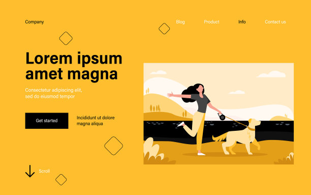 快乐活跃的女人用皮带遛狗图片下载