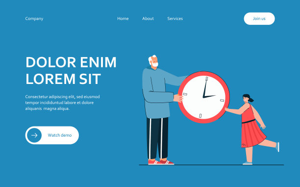 爷爷和小女孩拿着巨大的手表图片下载