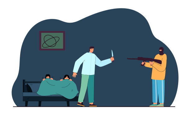 戴面具的窃贼用枪指着勇敢的父亲图片下载