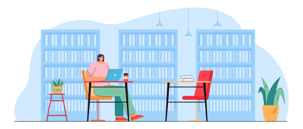 坐在图书馆书桌前的小女孩图片下载