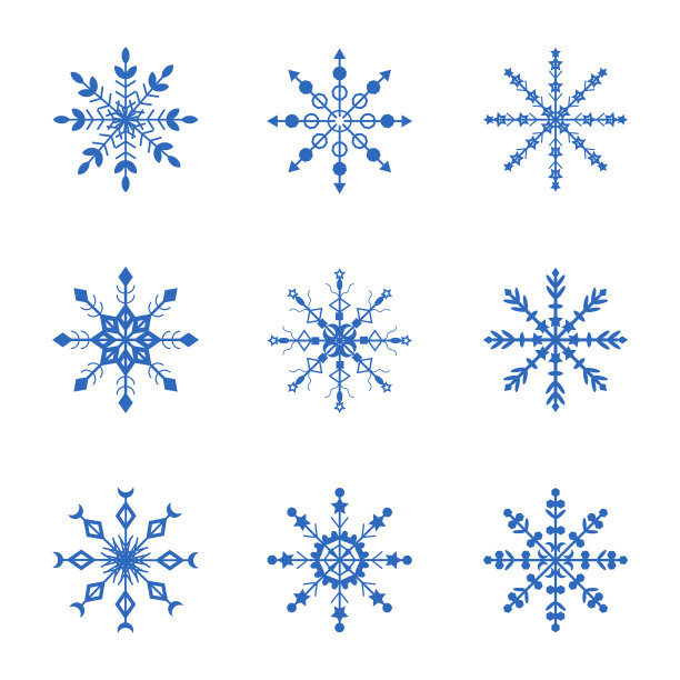 一套卷曲的蓝色雪花在一个白色图片下载
