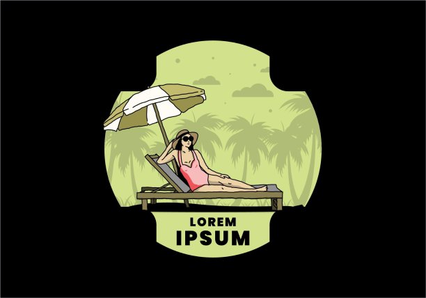在有雨伞插图的沙滩椅上放松图片下载