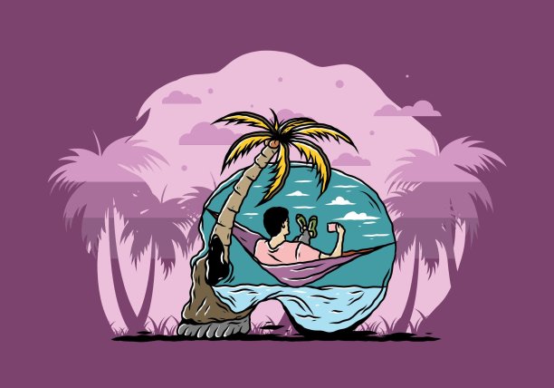 在吊床上的人头骨形状插图图片下载