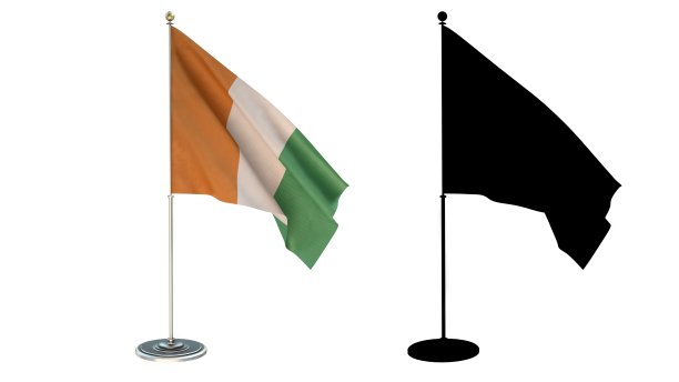 科特迪瓦旗帜桌面小旗杆3D插画（含Alpha通道）图片下载