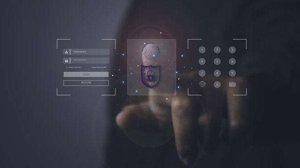 商人访问扫描指纹个人身份和授权。图片下载