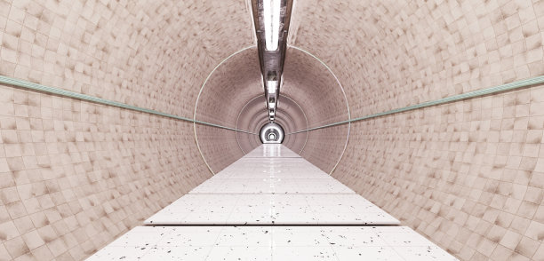 超级高铁管道技术现代霓虹灯陈列室科幻霓虹灯激光场景隧道飞船空隧道科幻3D插图图片下载