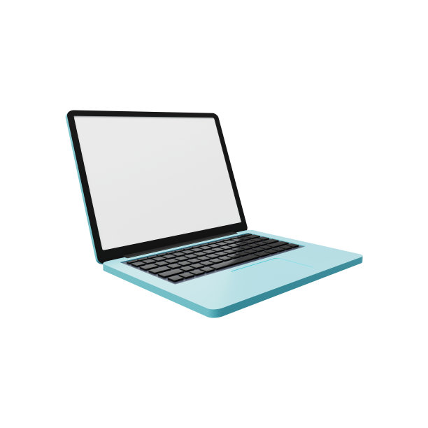 笔记本电脑3D渲染。用键盘打开电脑屏幕。溢价PSD图片下载