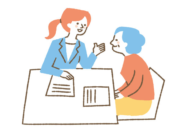 老妇人在听一个穿西装的女人的解释图片下载