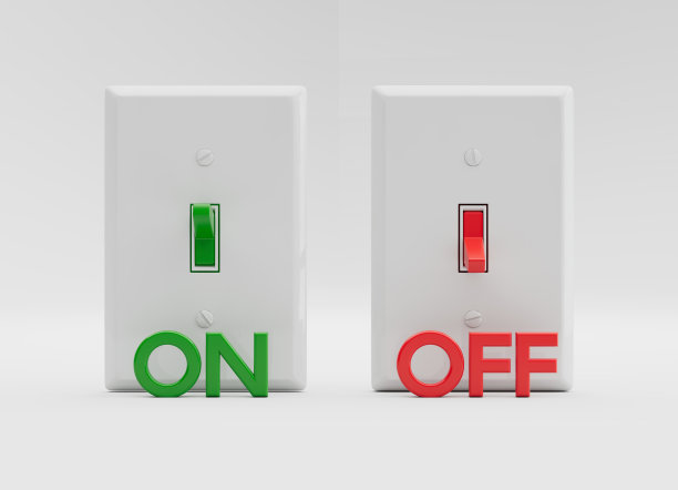 在白色背景上打开和关闭3d渲染光开关图片下载