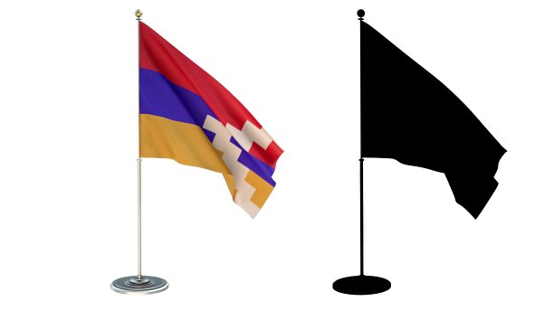 纳戈尔诺-卡拉巴赫共和国旗帜桌面小旗杆3D插画（带Alpha通道）图片下载