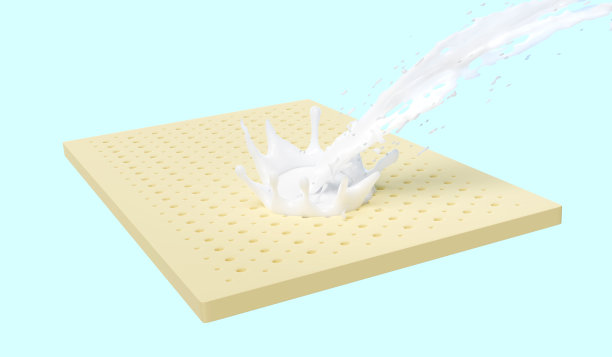 3d材料片与天然乳胶床垫隔离在蓝色背景。3d渲染图图片下载