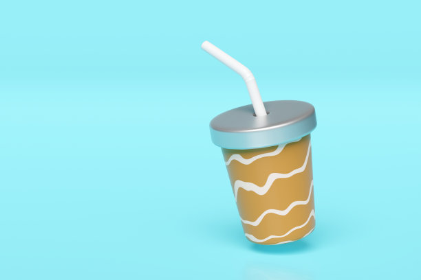 纸或塑料咖啡杯隔离在蓝色背景。3d渲染插图，剪切路径图片下载