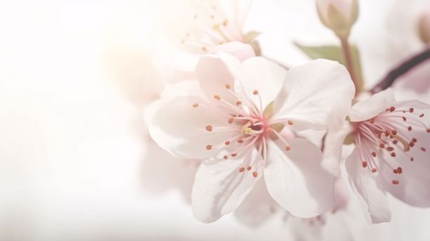 樱花盛开的照片，鲜艳的粉红色花瓣和对比鲜明的绿色茎图片下载