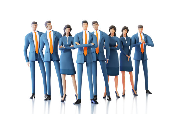 成功的商业团队。自信的商人和女商人站成一排，看着镜头。3D渲染图图片下载