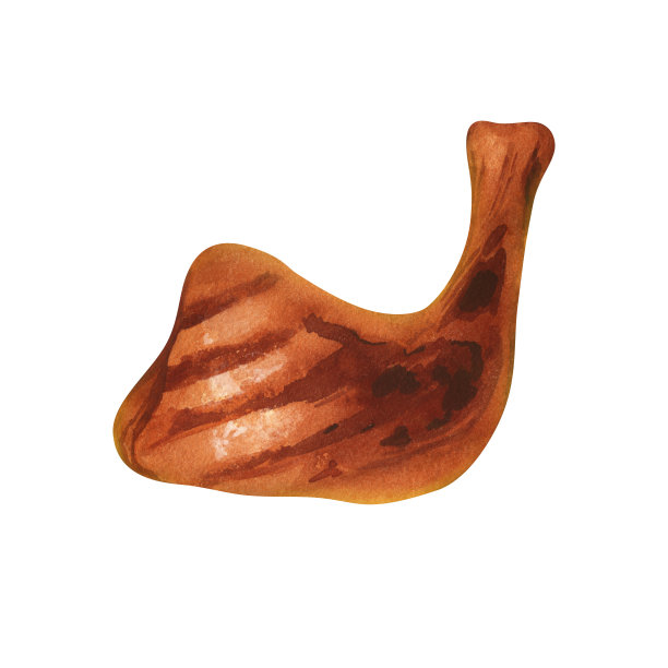 水彩烤鸡腿肉。手绘插图孤立在白色背景。适合菜单咖啡馆，餐厅，食谱书，烹饪，烧烤图片下载