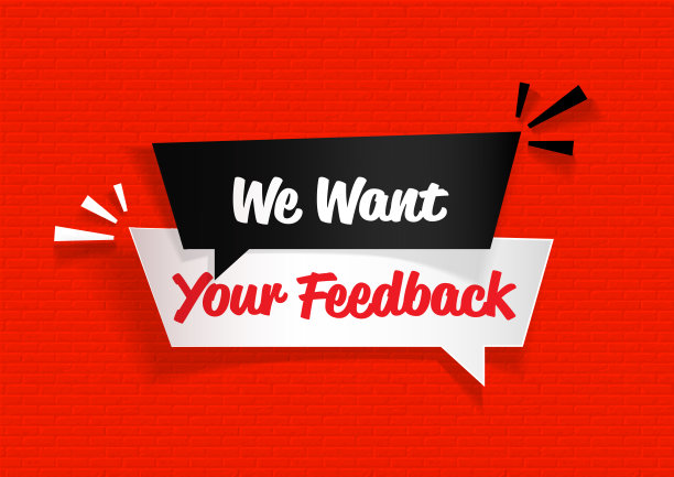我们希望你的反馈写黑和白的演讲泡沫在红砖背景图片下载