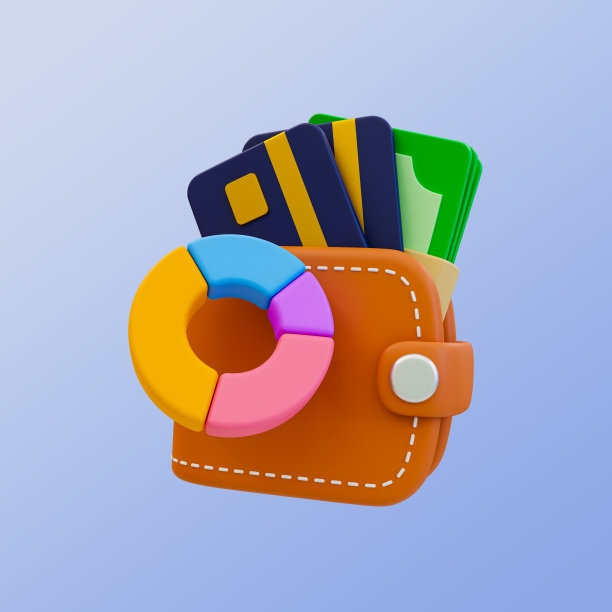 3d最小的金融交易。金钱管理。财务账户管理。带饼状图的钱包。3d渲染图。图片下载