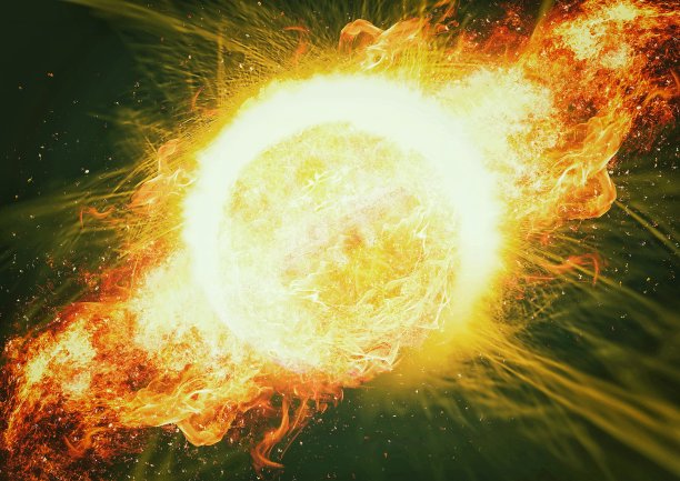 一个火球在黑暗中燃烧的3d插图图片下载