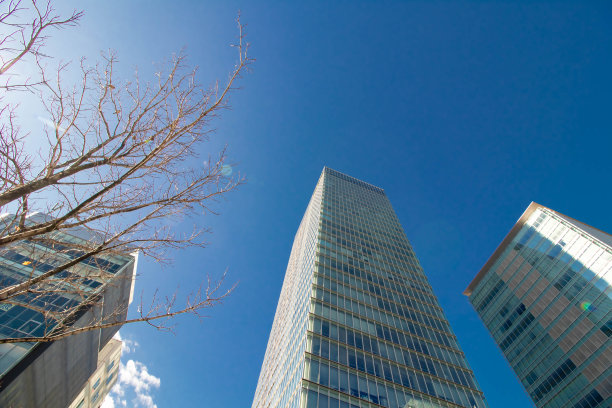 从下面拍摄的三座高层建筑图片下载