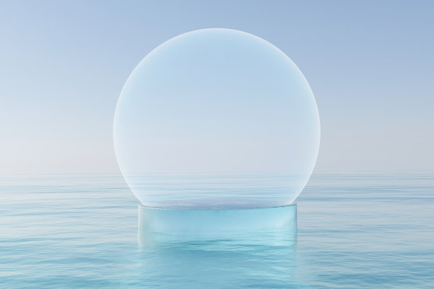 摘要:3d渲染自然背景，冰平台与空的透明光球在水面上，用于产品展示，广告等图片下载
