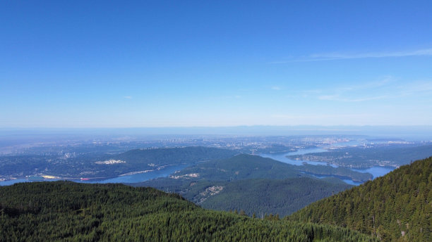 这张照片拍摄的是一个清澈的湖泊，周围是郁郁葱葱的森林，背景是雄伟的天空图片下载