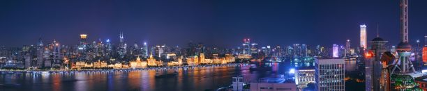 夜景璀璨的上海城市全景鸟瞰图，图片下载