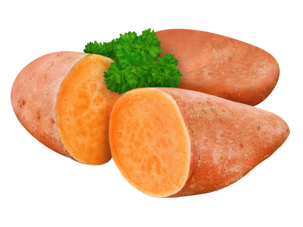 红薯和欧芹在白色背景上分离图片下载