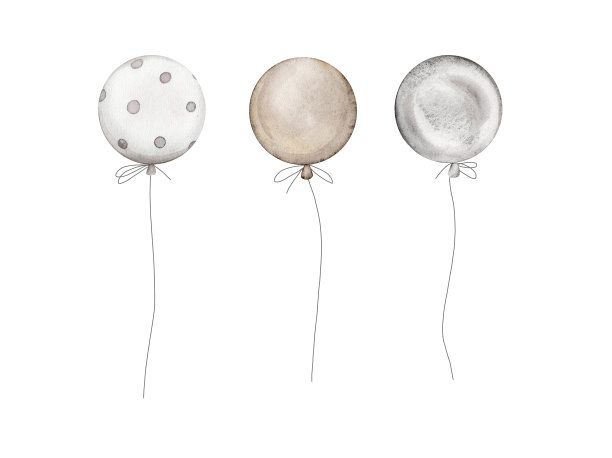 白色背景上的黄色气球。生日气球用于聚会邀请。圆形充气球的自然色调-白色，米色，棕色，灰色，金色，银色，青铜色，圆点图片下载