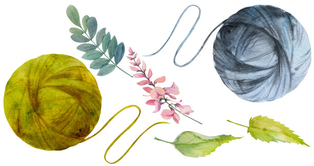 手绘水彩画靛蓝、荨麻着色天然植物染料，材质。爱好，手工织物。插图孤立构图，白色背景。商店标志，印刷，网站名片小册子图片下载