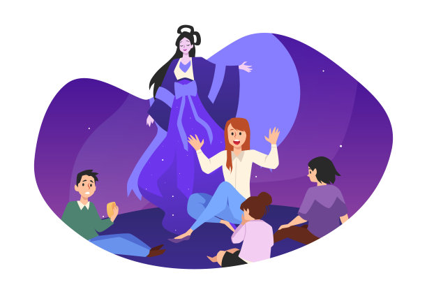 讲述嫦娥神话传说的女子，扁平矢量图，中秋节，中国文化节日图片下载