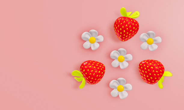 三个可爱的草莓和白色的花图片下载