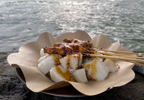 湖边美味的烤肉串特写图片下载