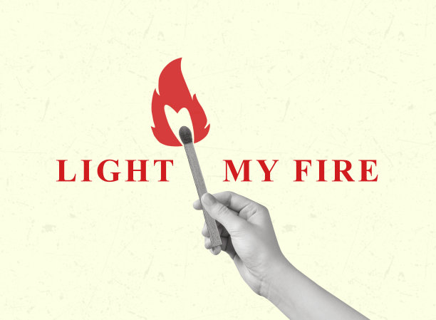 手握燃烧的火柴的当代艺术拼贴画。图片下载