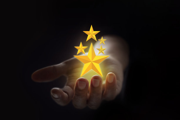 客户好评五星。手势手金五星奖图片下载
