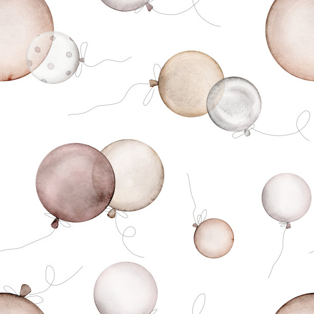 无缝图案与气球。为孩子们的水彩无缝背景。可爱的印花幼稚的纺织品设计或壁纸。彩色的快乐气球。彩色的快乐气球。图片下载