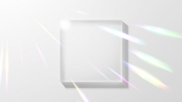 3 d演示。白色背景上的矩形透明玻璃。光线。顶视图。(水平)图片下载