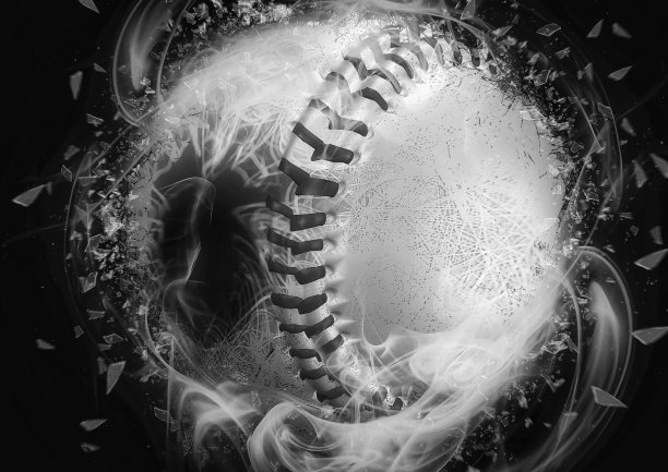 一个棒球爆炸和喷出烟雾的3d插图图片下载