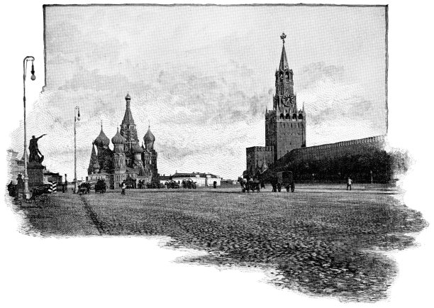 莫斯科红场克里姆林宫的圣巴兹尔大教堂和斯帕斯卡塔，俄罗斯-俄罗斯帝国19世纪图片下载