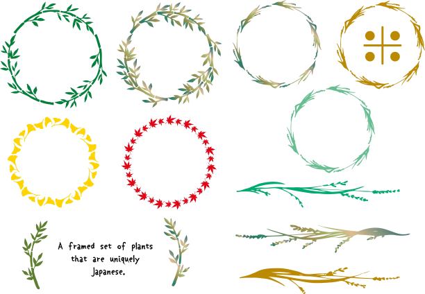 日本的植物形象。(稻、竹、竹草、银杏、秋叶)架。图片下载