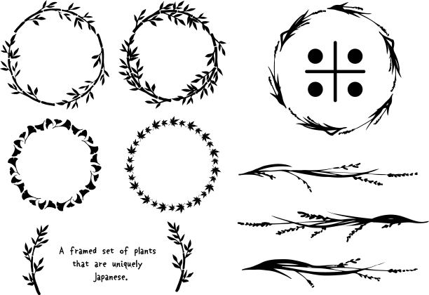 日本的植物形象。(稻、竹、竹草、银杏、秋叶)架。图片下载