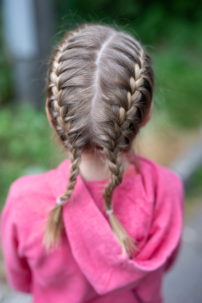 金发小孩，梳着时髦的辫子图片下载