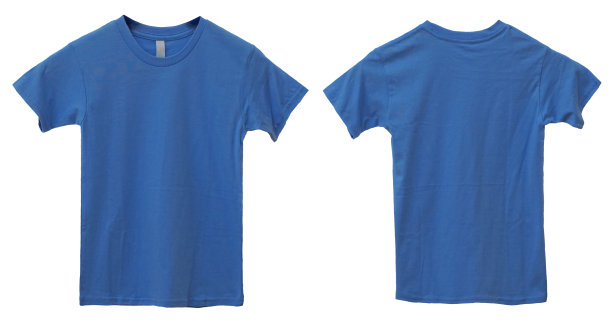 蓝色儿童t恤模型，正面和背面，孤立。素色浅蓝色衬衫样板。t恤设计模板图片下载