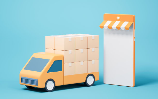 卡通风格的卡车和货箱，3d渲染。图片下载