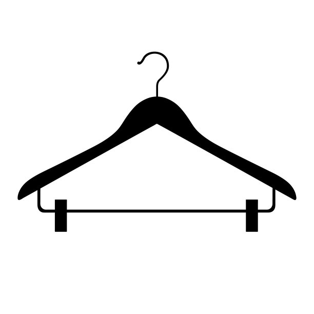 木制衣架与衣夹轮廓图标。用于裤子的廓形衣架。图片下载