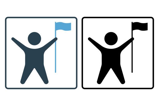 成功的标志。人们举着旗帜。图标相关的冠军，赢家，胜利。固体图标风格的设计。简单的矢量设计可编辑图片下载