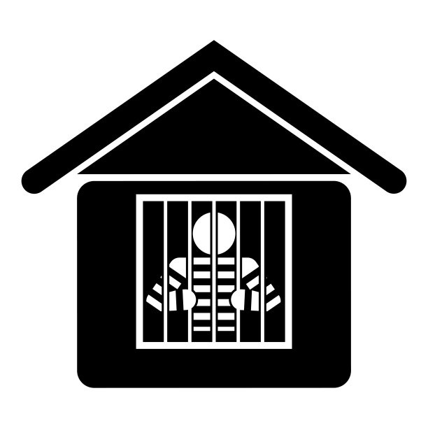 囚犯在监狱建筑图标黑色矢量插图图像平面风格图片下载