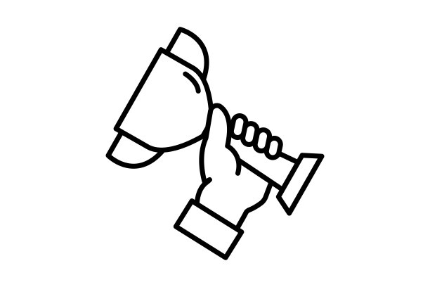 手握冠军奖杯。与冠军、赢家、成功相关的图标。线条图标风格的设计。简单的矢量设计可编辑图片下载